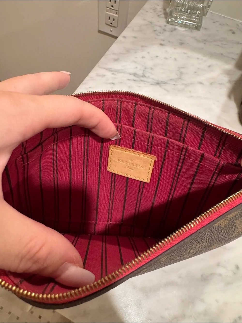 Louis Vuitton Brown Monogram Clutch with Pink Trim